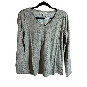 The Muses Lounge  Dot Black V-Neck Knit Top Womens Sz M  Blouse Long Sleeve